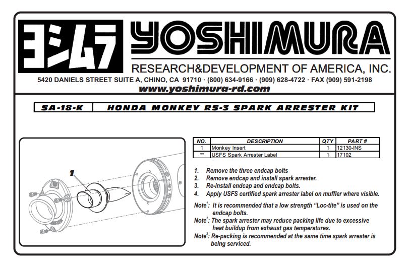Spark Arrester Kit DB Killer for Yoshimura RS-3 Mufflers (SA-18-K