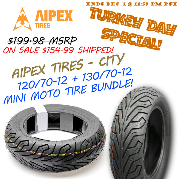 TURKEY DAY SALE : AIPEX TIRES - CITY STREET TIRES MINI MOTO BUNDLE 120/70-12 & 130/70-12