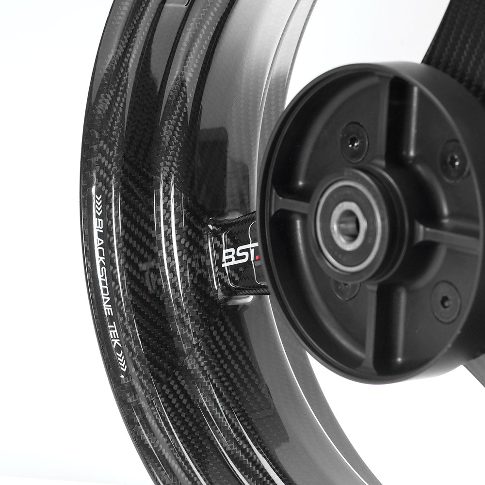 BST CARBON FIBER REAR WHEEL RIM - WIDE 4.0 x 12 (WHITE LOGO) - HONDA GROM (2014-2020), MONKEY (2018-2026)