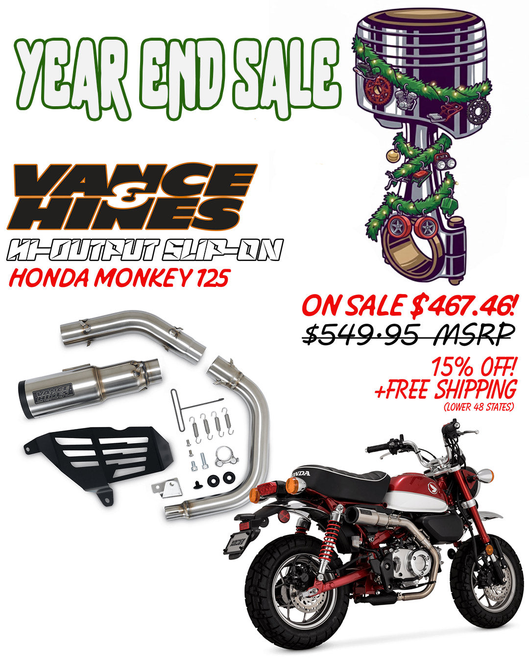 Monkey47 TURKEY DAY SALE : Vance and Hines Hi-Output Slip On Exhaust 14243