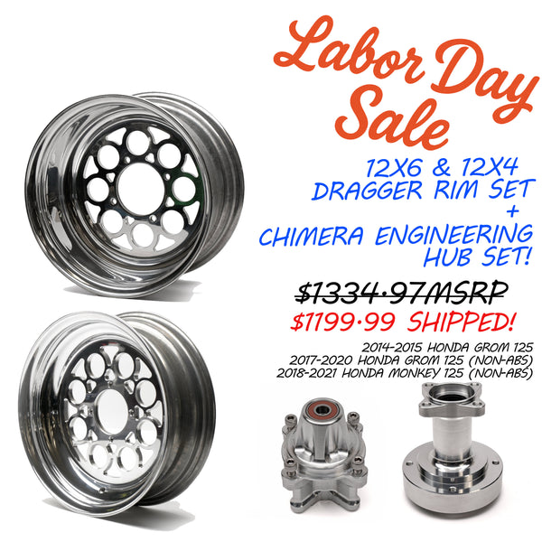 LABOR DAY SALE : JHR DRAGGER RIMS AND HUBS SET - HONDA GROM 125 (2014-2015) (2017-2020 NON-ABS), MONKEY 125 (2018-2021 NON-ABS)