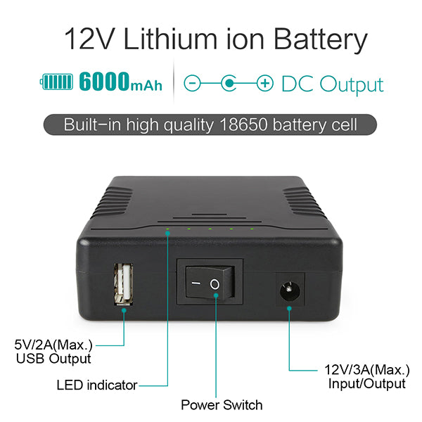 Talentcell Rechargeable 12V Lithium ion Battery Pack 6000Mah USB