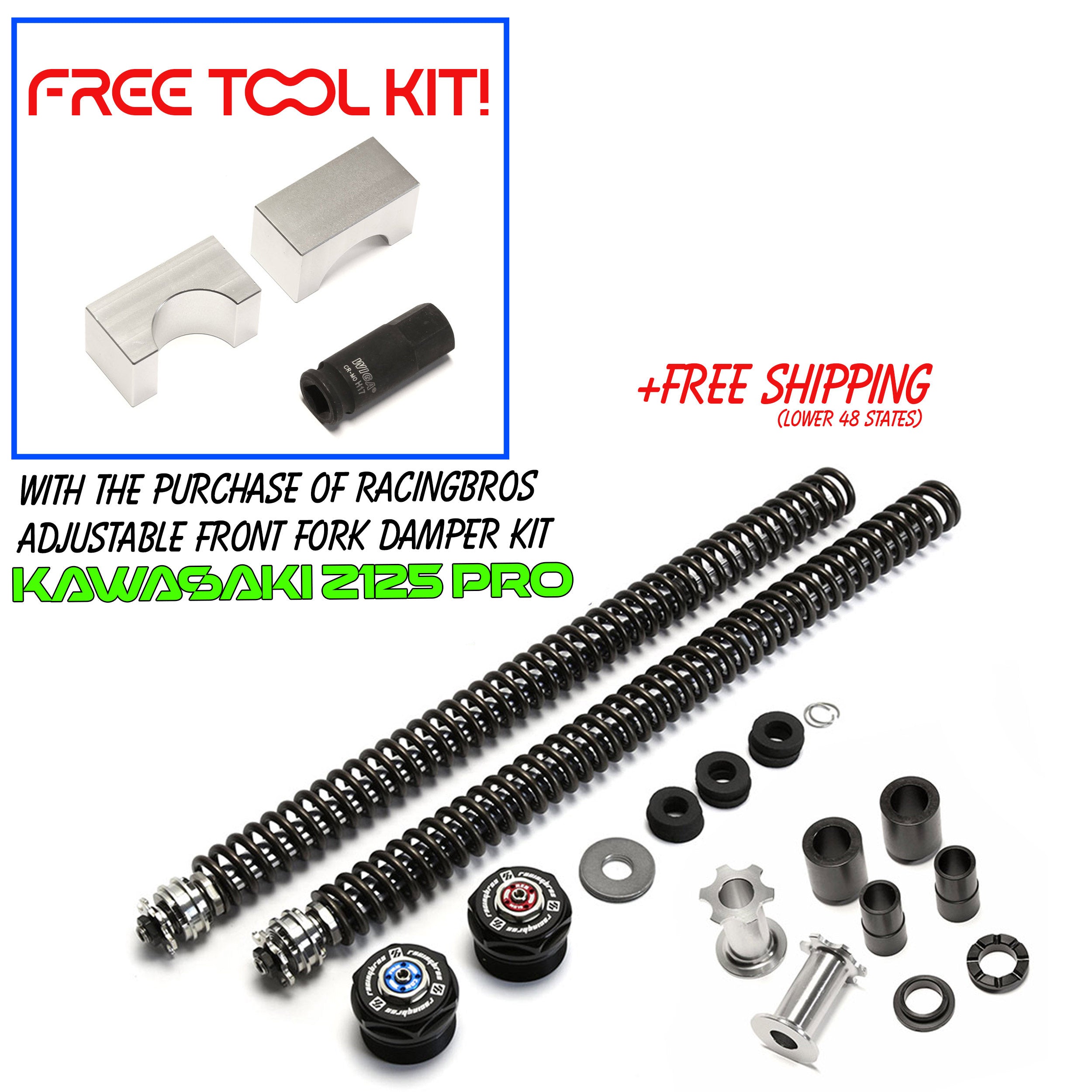 RACINGBROS ADJUSTABLE FRONT FORK DAMPER KIT - KAWASAKI Z125 PRO