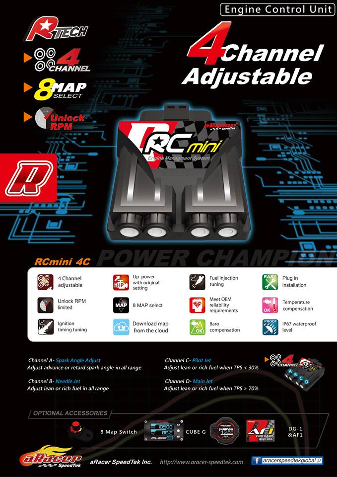 ARacer RC Mini4C Stage 1 Adjustable ECU Yamaha Zuma 125 – Steady