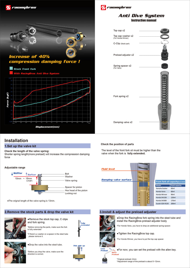 RacingBros Front Fork Anti Dive System - Honda Trail 125 CT125