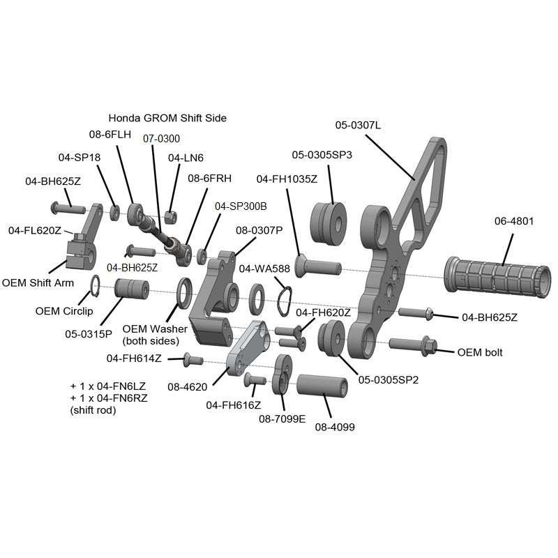 Woodcraft Honda Grom 125 (2014- 2016) Rear Set Kit Complete GP