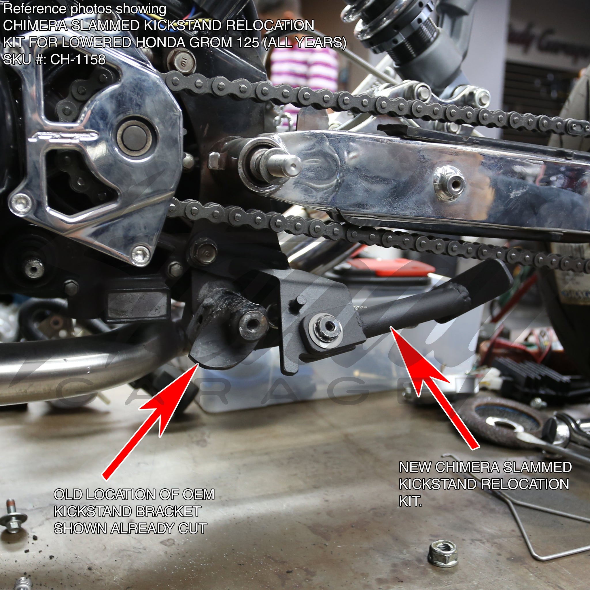 Chimera Short Kickstand for Lowered Honda Grom 125 (ALL YEARS) Steady