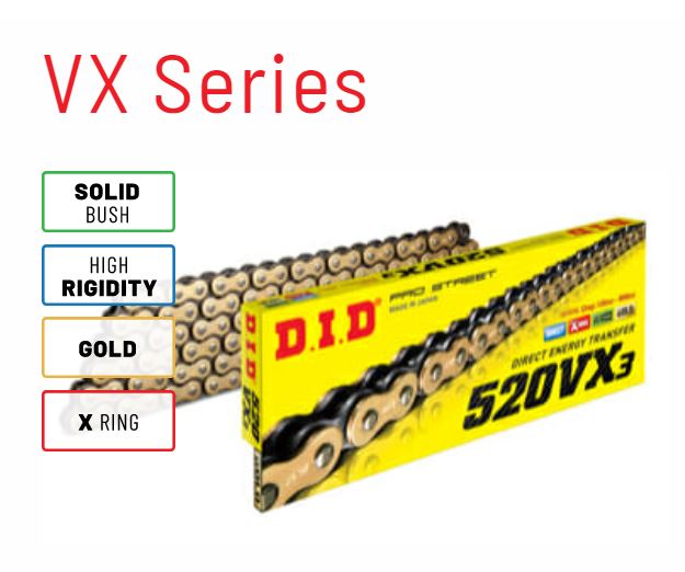 520VX3 DID ゴールド　チェーン　110L CBX 400F ゼファー DID 520VX3 X-Ring Gold Chain - 130 Link – Steady Garage