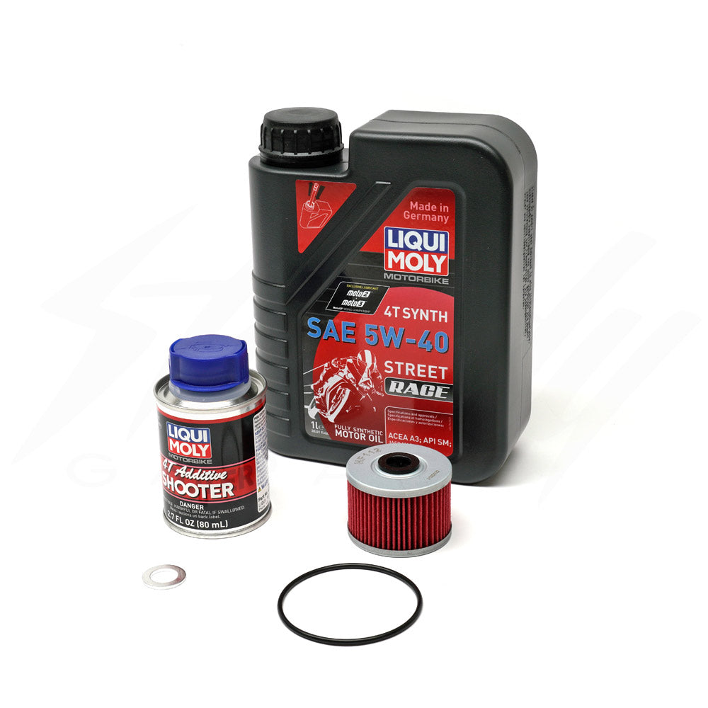 Liqui Moly Street Race Complete Oil Change 5W40 Kawasaki Z125 Pro Steady Garage