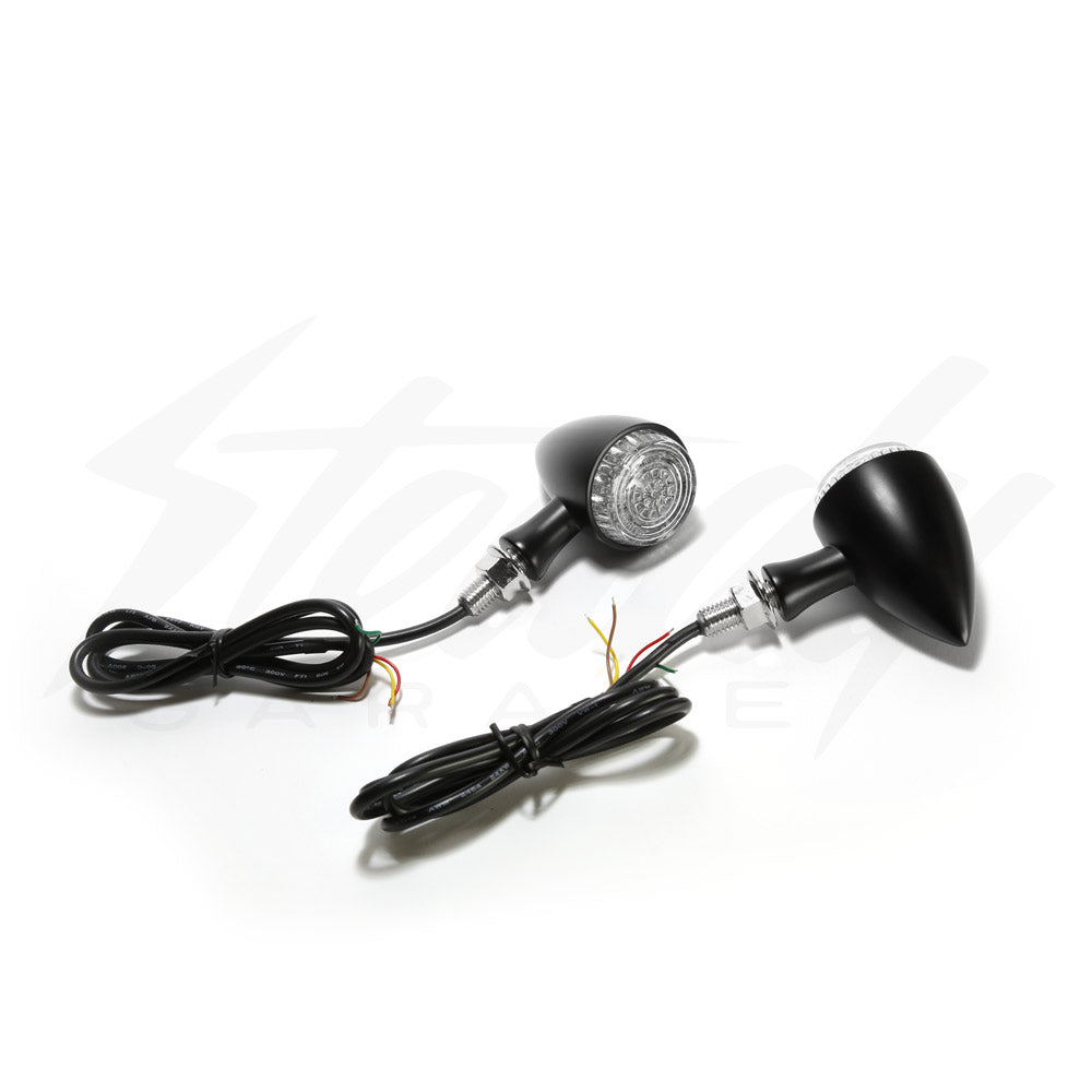 Matte Black Front/Rear LED Torpedo Turn Signal Light - Clear - Honda Rebel